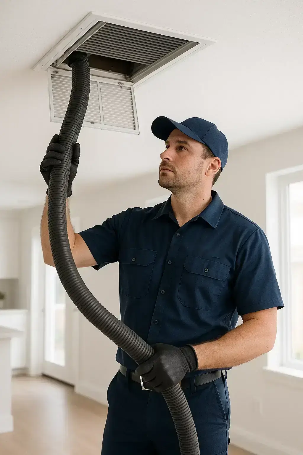 Clear Lake Shores TX Air Ducts Cleaning technician inspecting HVAC ducts